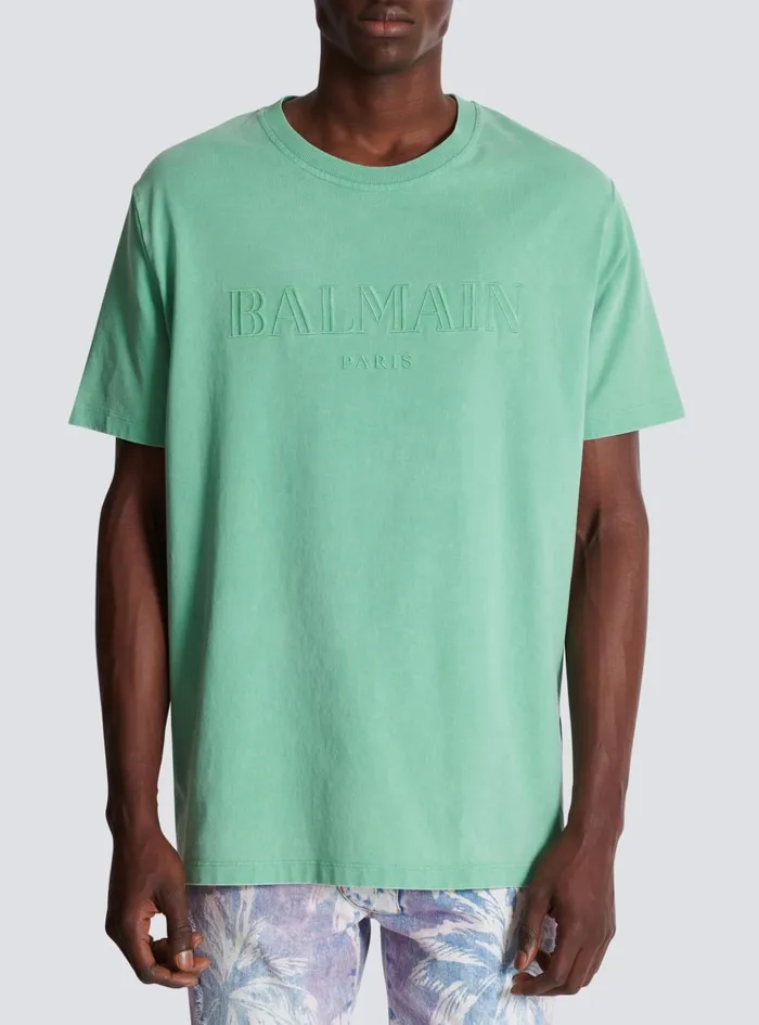 Loose Tshirt With Vintage Embroidery Green Men Balmain TShirts