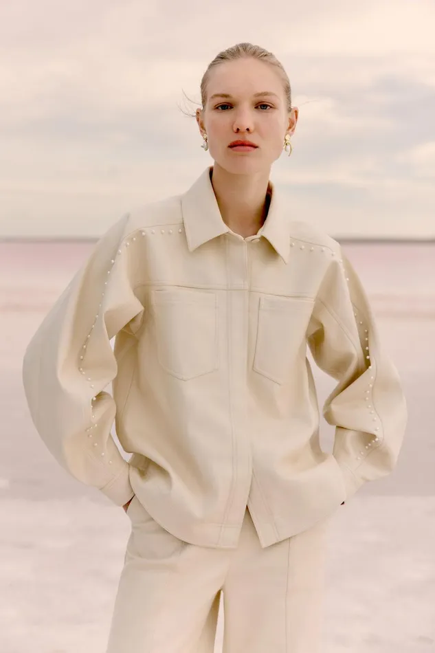 Lumen Pearl Shirt Sandstone Beige Women Aje Tops