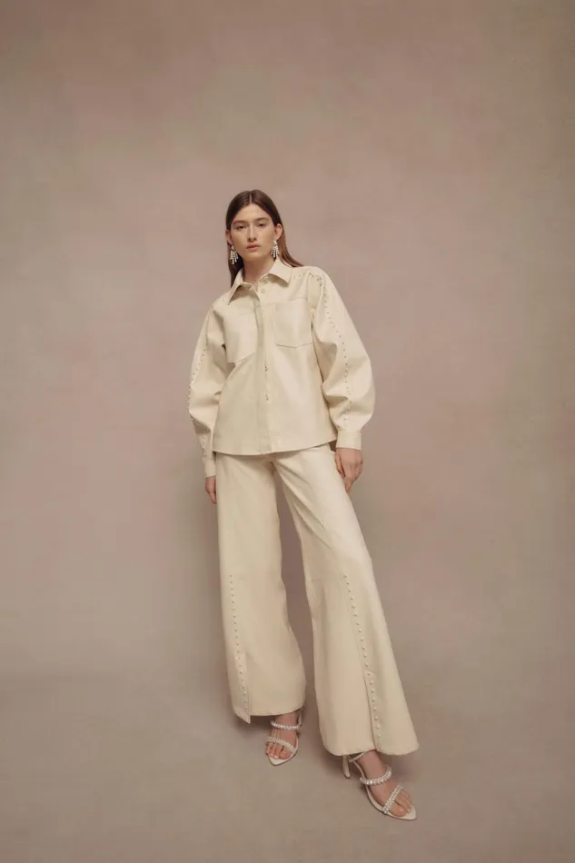 Lumen Pearl Shirt Sandstone Beige Women Aje Tops