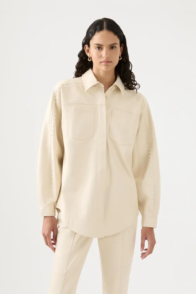 Lumen Pearl Shirt Sandstone Beige Women Aje Tops