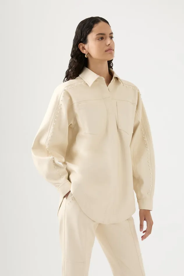 Lumen Pearl Shirt Sandstone Beige Women Aje Tops