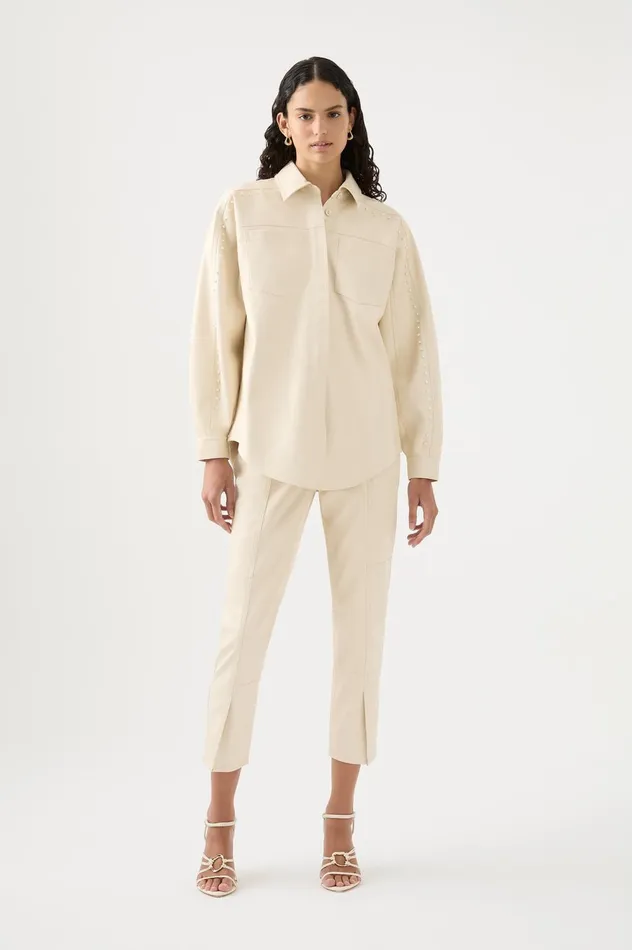 Lumen Pearl Shirt Sandstone Beige Women Aje Tops