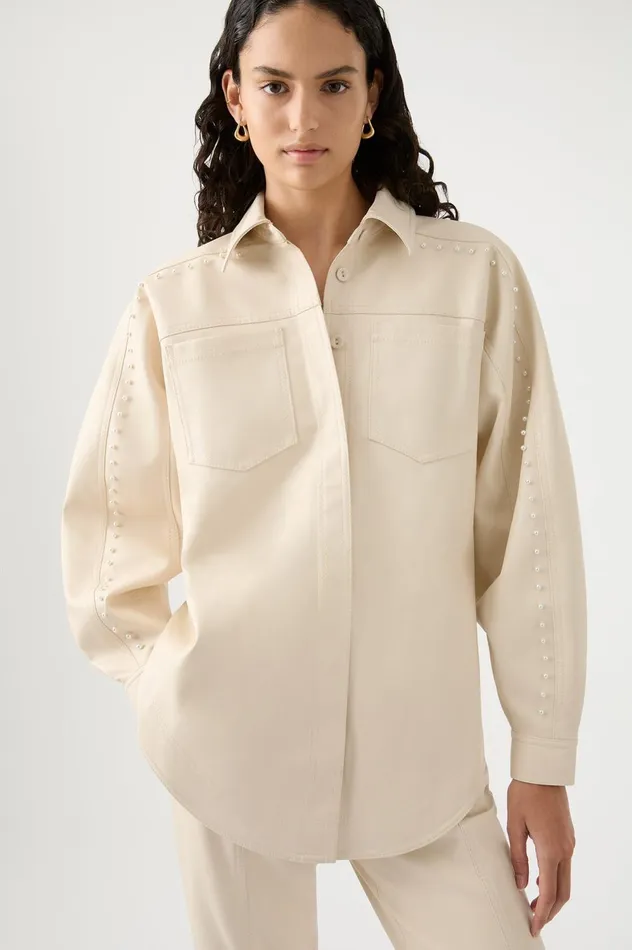 Lumen Pearl Shirt Sandstone Beige Women Aje Tops