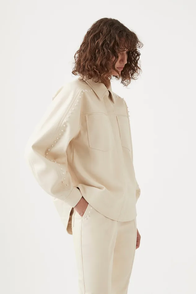 Lumen Pearl Shirt Sandstone Beige Women Aje Tops