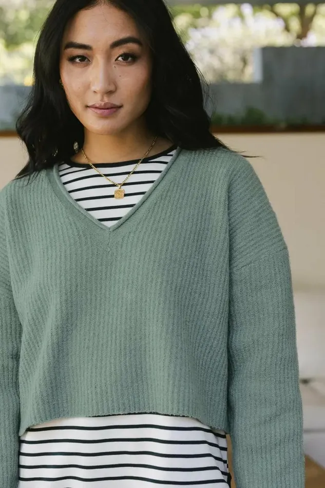 Lyra VNeck Sweater In Sage Sage Women Bohme Tops