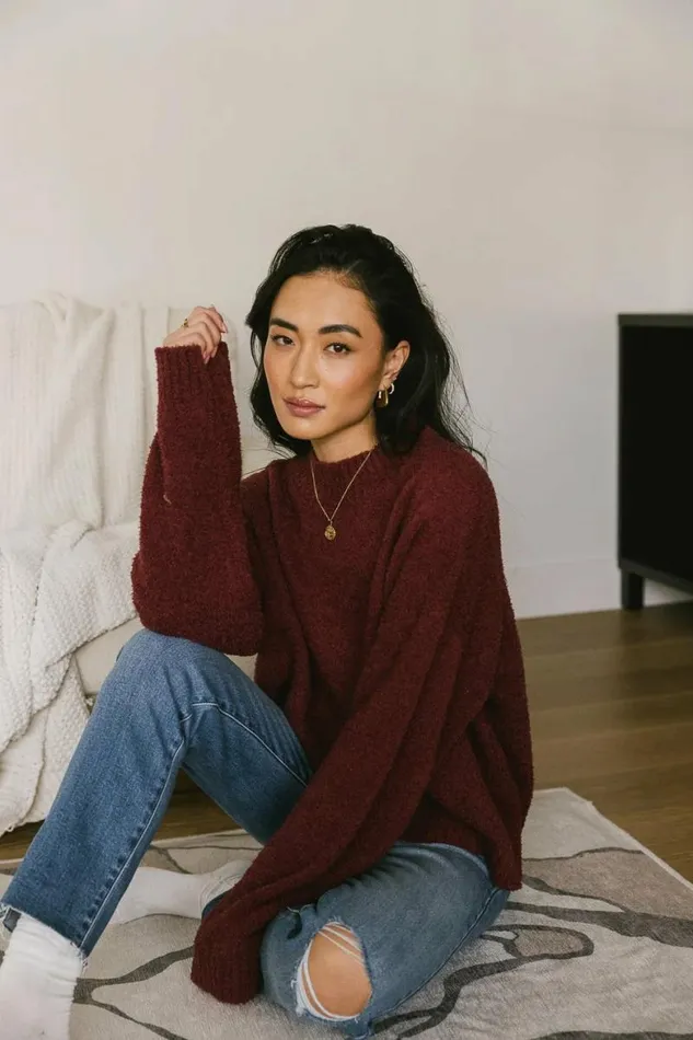 Madilyn Cozy Sweater In Wine Wine Women Bohme Tops