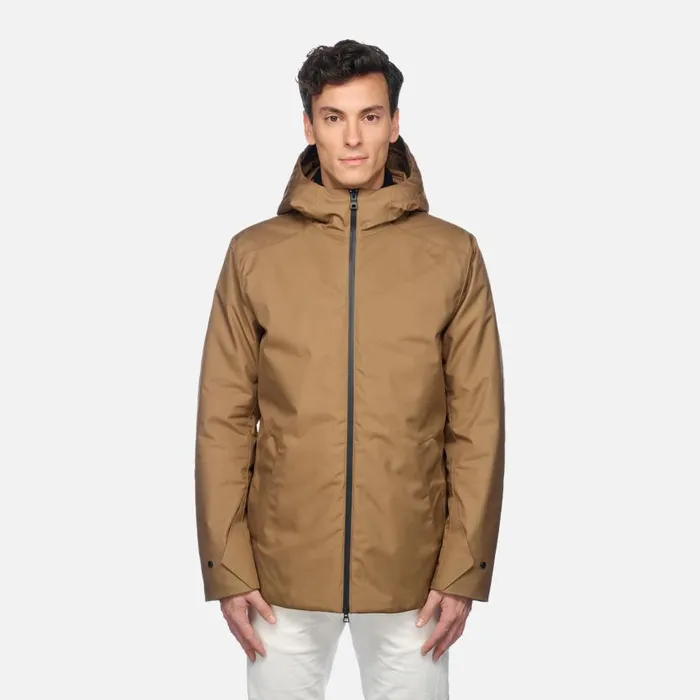 Man Geox Jackets CLINTFORD ABX MAN Hazelnut Brown Short Parka Hazelnut Brown