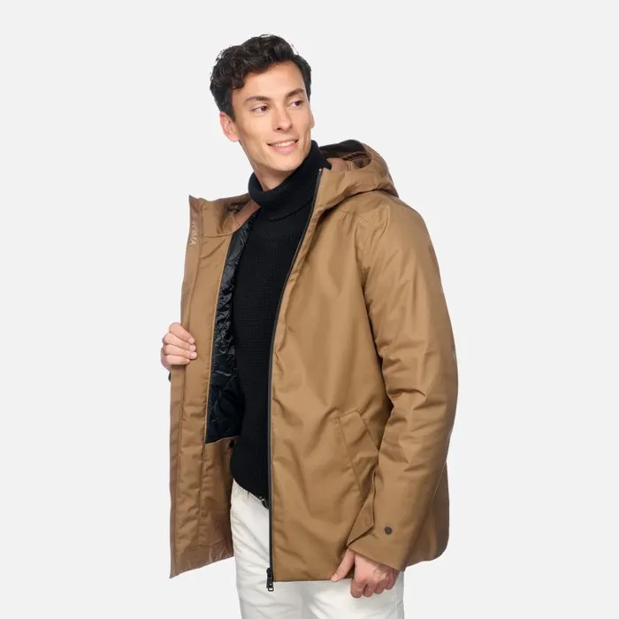 Man Geox Jackets CLINTFORD ABX MAN Hazelnut Brown Short Parka Hazelnut Brown
