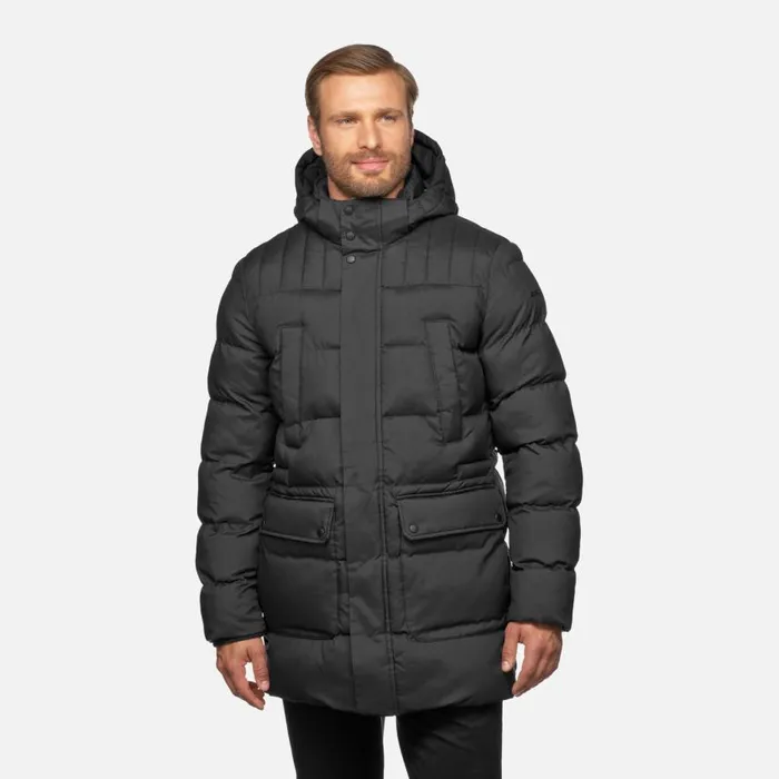 Man Geox Jackets SANDFORD MAN Dark Black Long Parka Dark Black