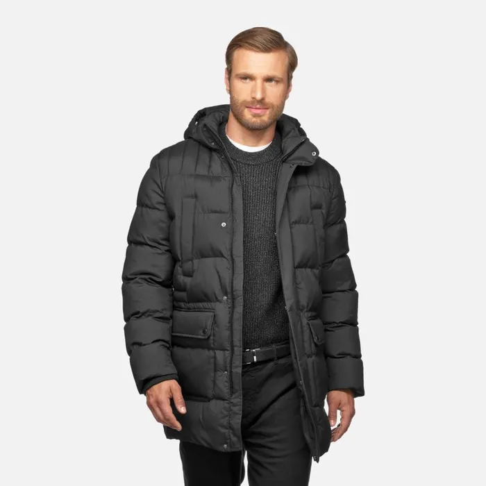 Man Geox Jackets SANDFORD MAN Dark Black Long Parka Dark Black