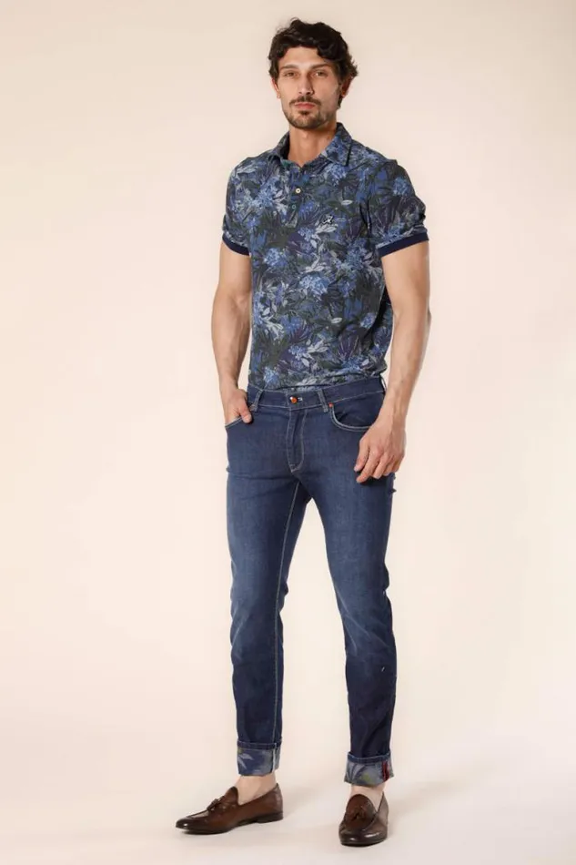 Man Harris 5 Pockets Pant In Stretch Denim With Blue Flower Pattern Slim Mason039s Pants
