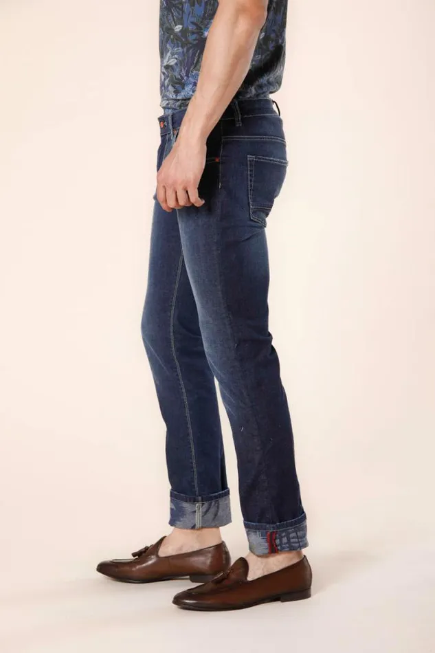 Man Harris 5 Pockets Pant In Stretch Denim With Blue Flower Pattern Slim Mason039s Pants