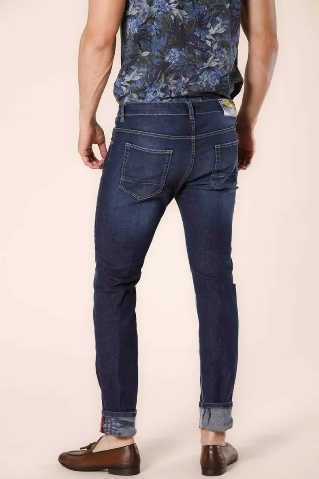 Man Harris 5 Pockets Pant In Stretch Denim With Blue Flower Pattern Slim Mason039s Pants