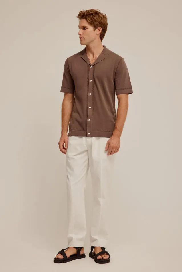 Man Venroy Knitwear Short Sleeve Knitted Lattice Border Shirt
