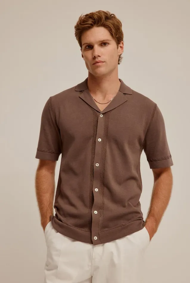 Man Venroy Knitwear Short Sleeve Knitted Lattice Border Shirt