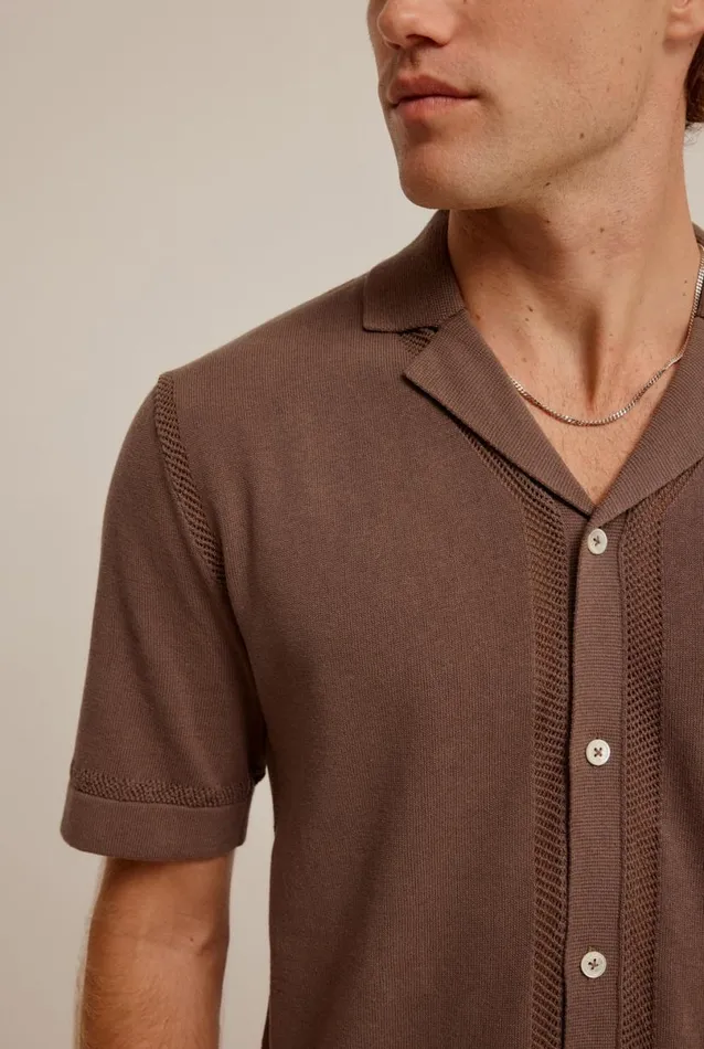 Man Venroy Knitwear Short Sleeve Knitted Lattice Border Shirt