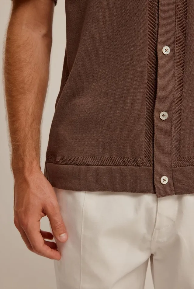 Man Venroy Knitwear Short Sleeve Knitted Lattice Border Shirt