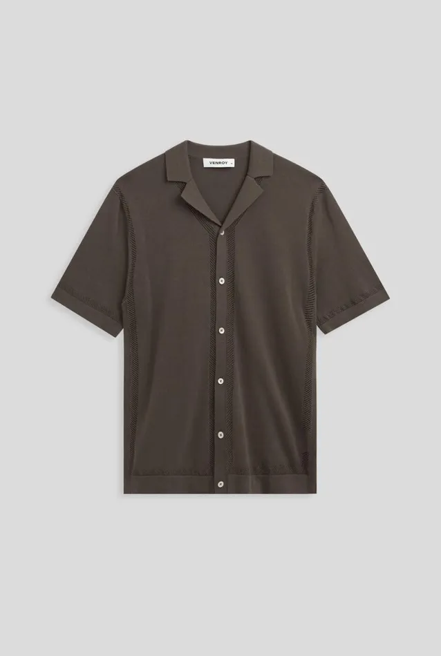 Man Venroy Knitwear Short Sleeve Knitted Lattice Border Shirt