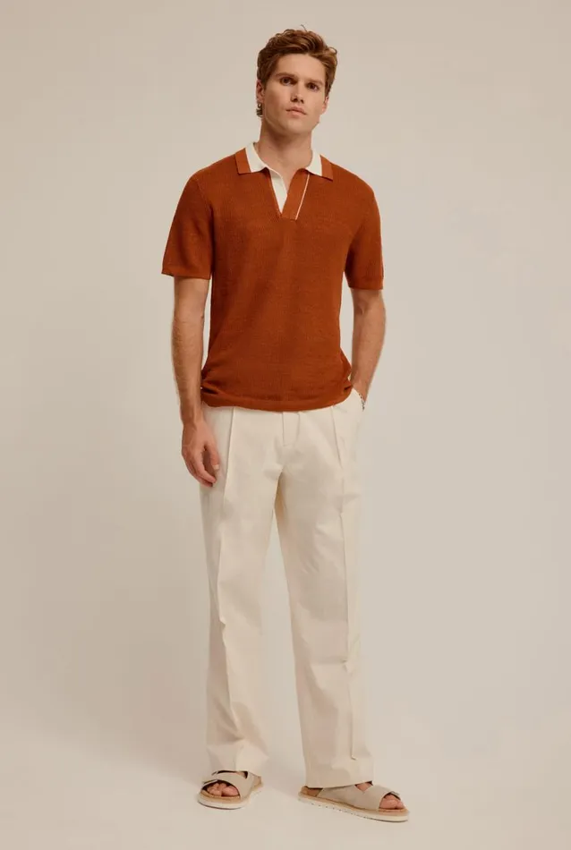 Man Venroy Polos Contrast Rib Knit Open Neck Polo