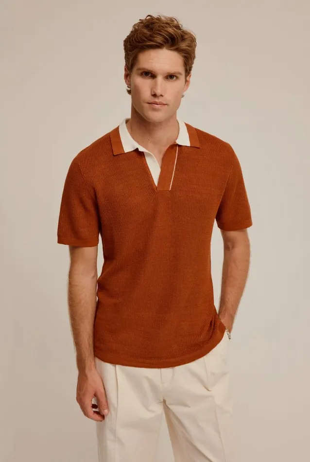 Man Venroy Polos Contrast Rib Knit Open Neck Polo