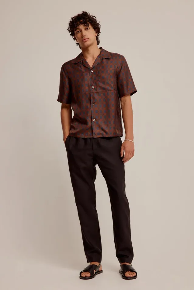 Man Venroy Shirts Boxy Silk Camp Collar Shirt