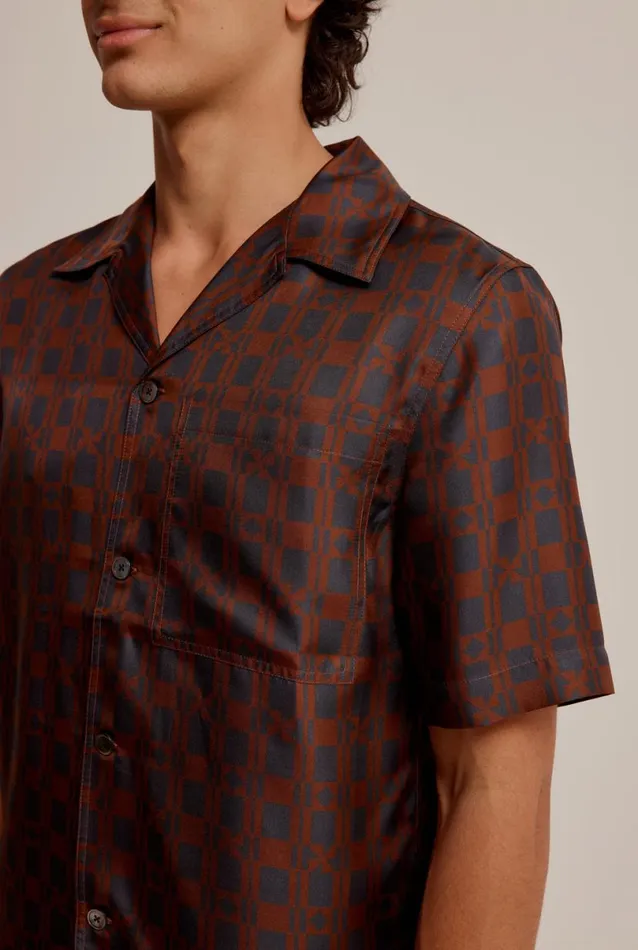 Man Venroy Shirts Boxy Silk Camp Collar Shirt