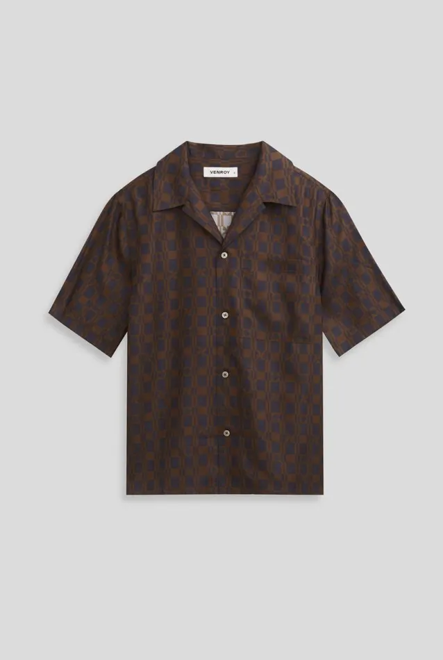 Man Venroy Shirts Boxy Silk Camp Collar Shirt