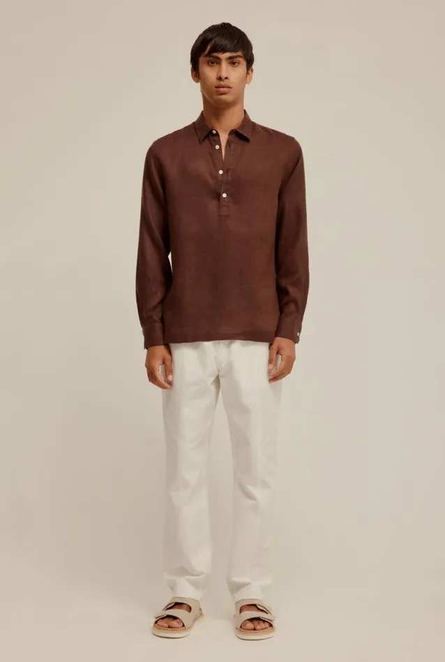 Man Venroy Shirts Linen Cut Away Pop Over