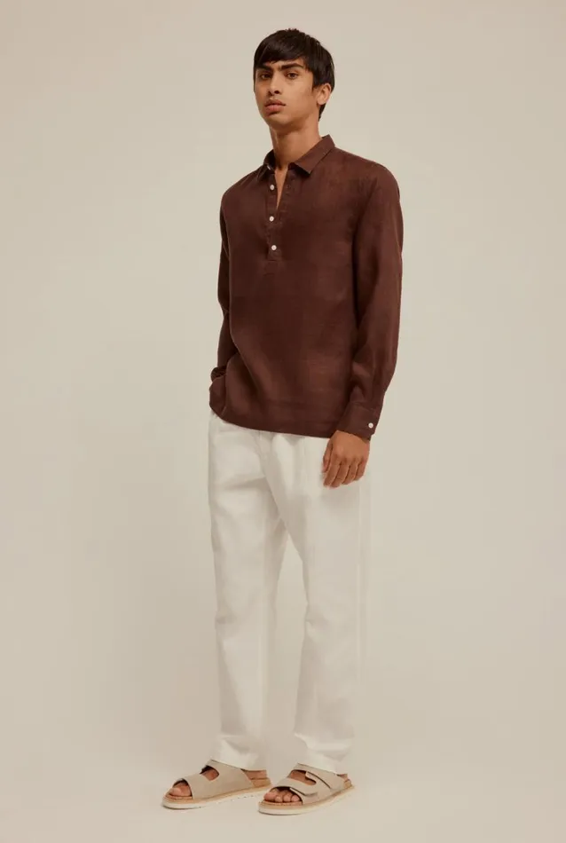 Man Venroy Shirts Linen Cut Away Pop Over
