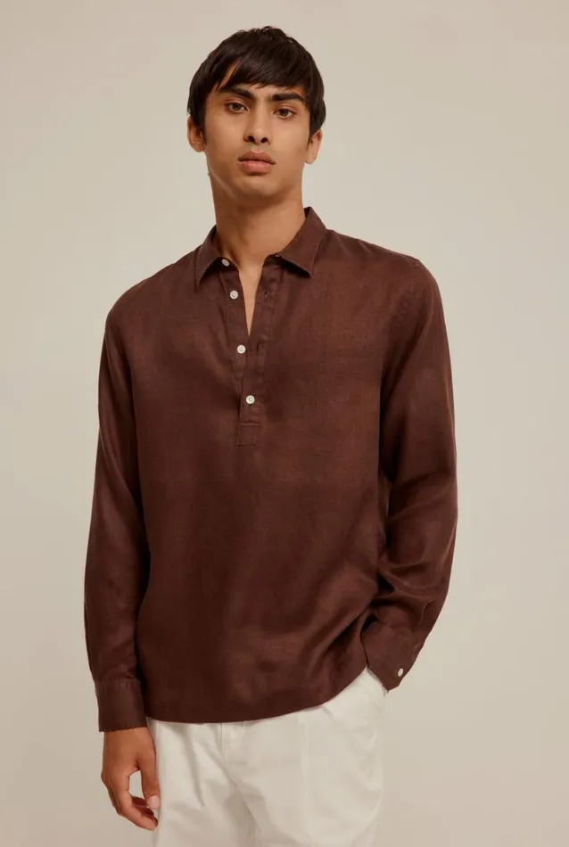 Man Venroy Shirts Linen Cut Away Pop Over