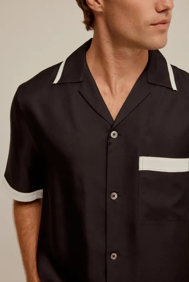 Man Venroy Shirts Silk Frayed Border Camp Collar Shirt