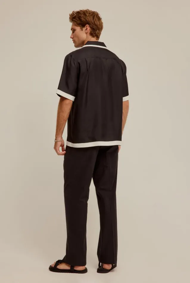 Man Venroy Shirts Silk Frayed Border Camp Collar Shirt