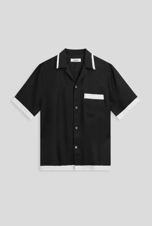 Man Venroy Shirts Silk Frayed Border Camp Collar Shirt