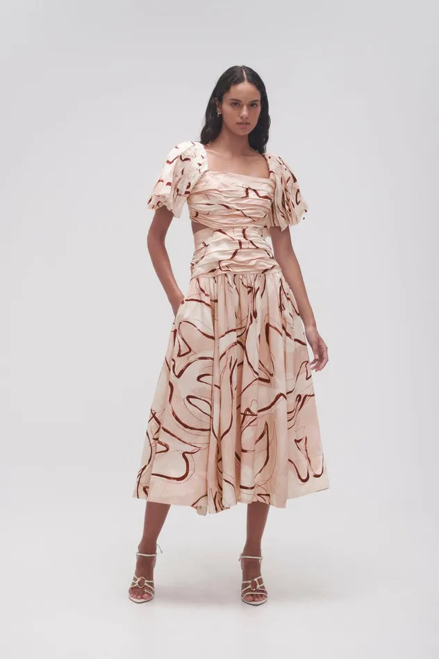 Marianne Ruched Midi Dress Whimsical Dove Women Aje Midi Dresses