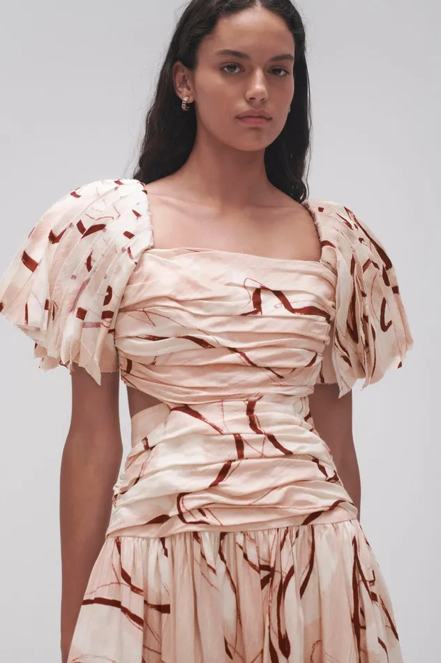 Marianne Ruched Midi Dress Whimsical Dove Women Aje Midi Dresses