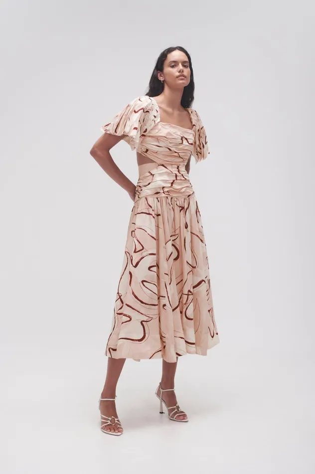 Marianne Ruched Midi Dress Whimsical Dove Women Aje Midi Dresses