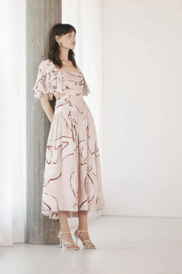 Marianne Ruched Midi Dress Whimsical Dove Women Aje Midi Dresses