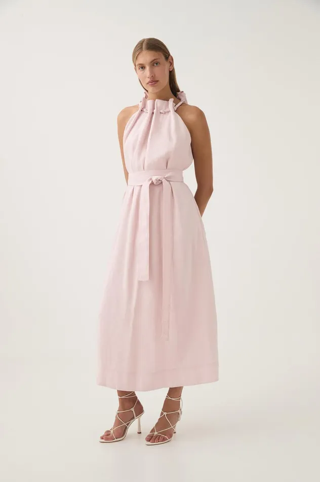 Mariel Trapeze Midi Dress Soft Pink Women Aje Pink Dresses