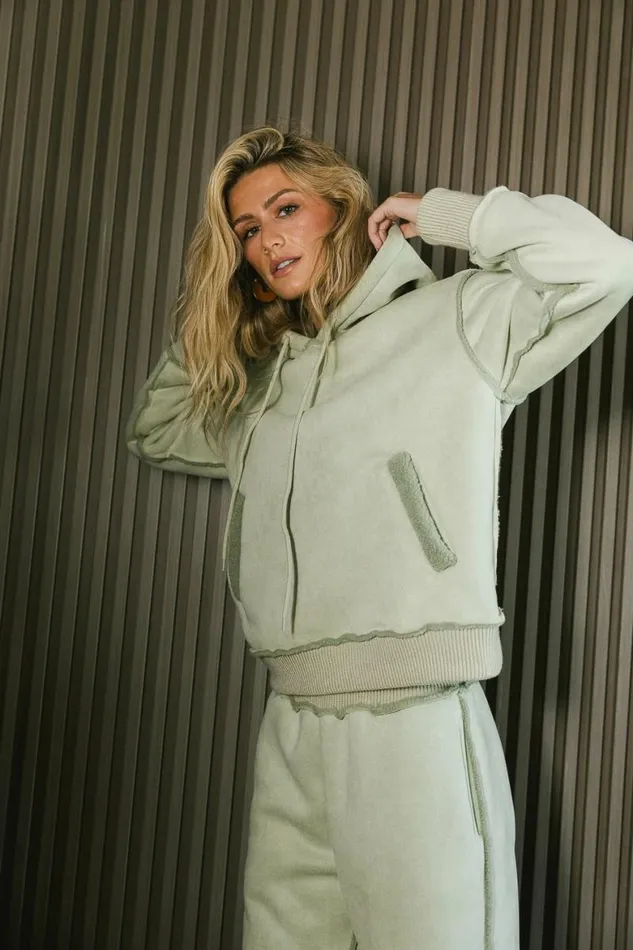 Mattie Faux Shearling Hoodie In Sage Sage Women Bohme Sets