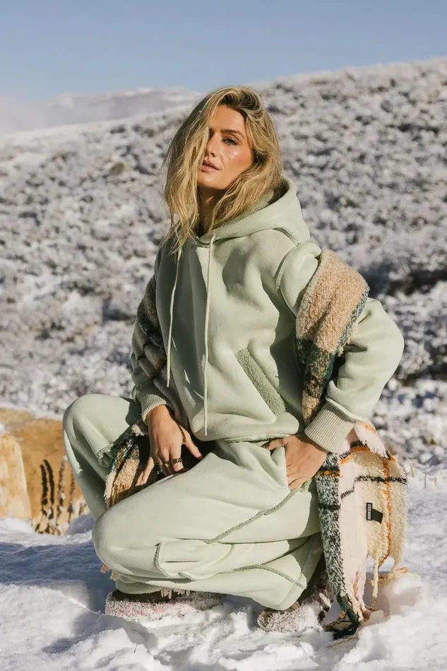 Mattie Faux Shearling Hoodie In Sage Sage Women Bohme Sets