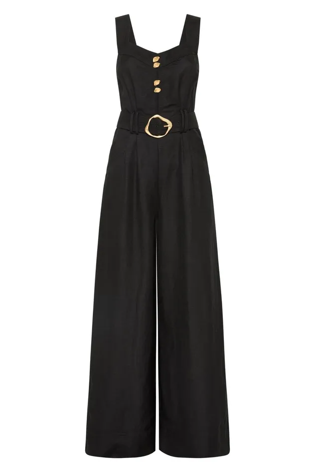 Maya Pintuck Wide Leg Jumpsuit Black Women Aje Jumpsuits 038 Playsuits