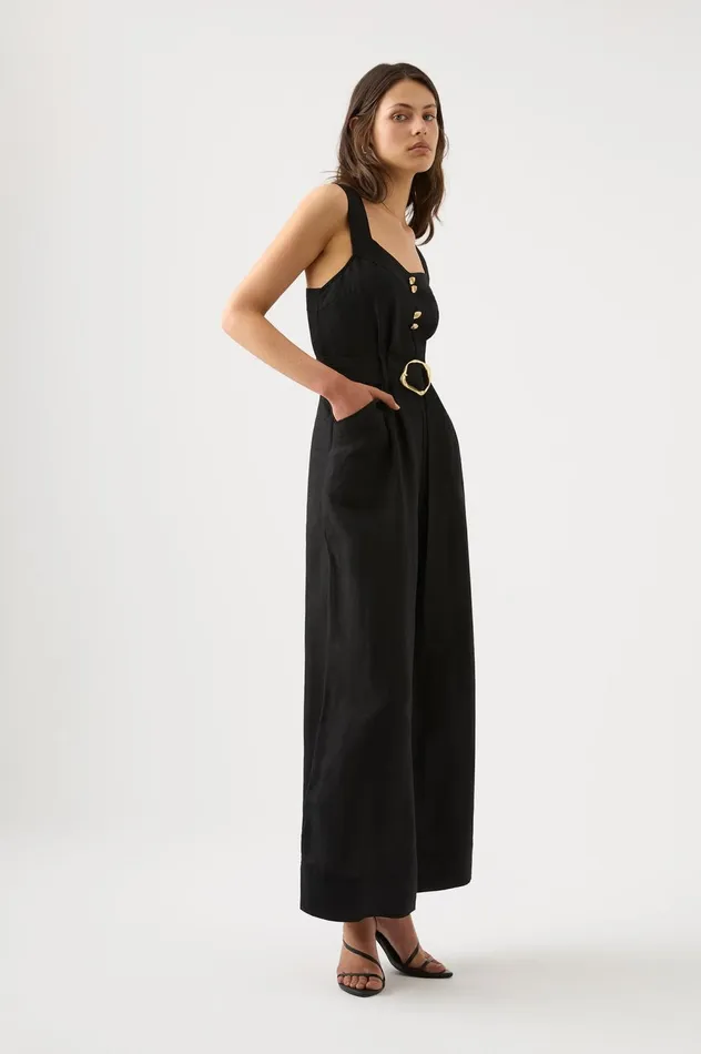 Maya Pintuck Wide Leg Jumpsuit Black Women Aje Jumpsuits 038 Playsuits