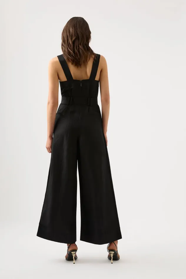 Maya Pintuck Wide Leg Jumpsuit Black Women Aje Jumpsuits 038 Playsuits
