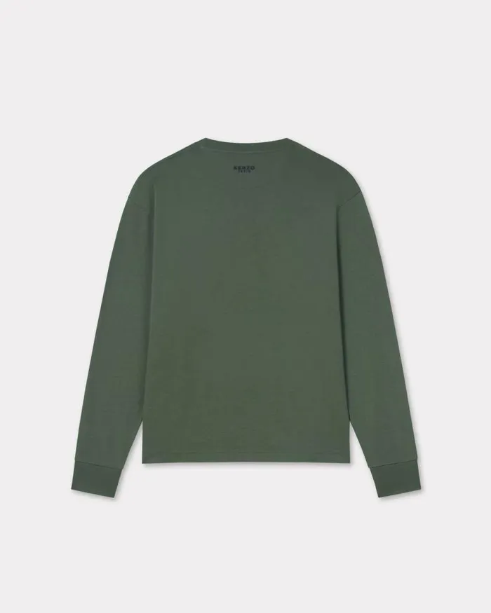 Men 039Boke Flower039 Embroidered Long Sleeve Tshirt In Cotton Dark Khaki Kenzo Tshirts And Polos