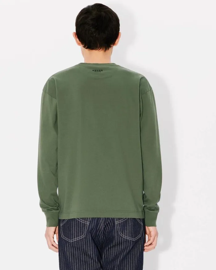 Men 039Boke Flower039 Embroidered Long Sleeve Tshirt In Cotton Dark Khaki Kenzo Tshirts And Polos