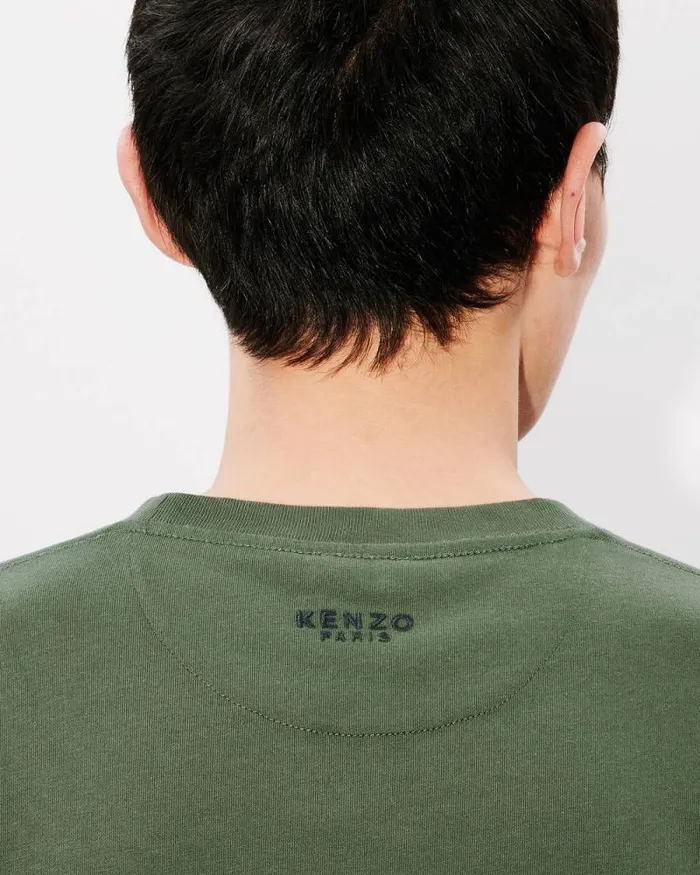Men 039Boke Flower039 Embroidered Long Sleeve Tshirt In Cotton Dark Khaki Kenzo Tshirts And Polos