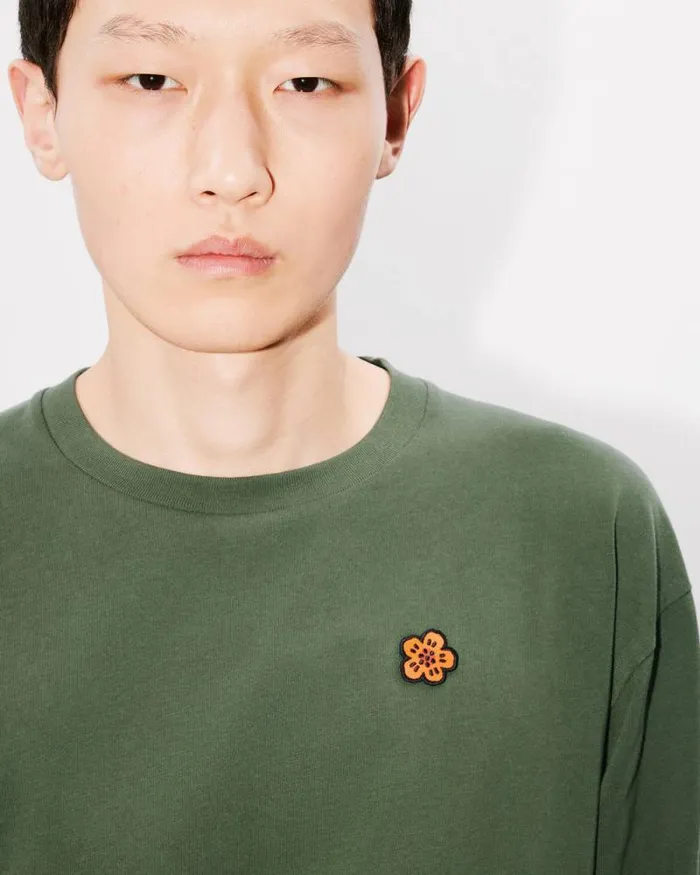 Men 039Boke Flower039 Embroidered Long Sleeve Tshirt In Cotton Dark Khaki Kenzo Tshirts And Polos