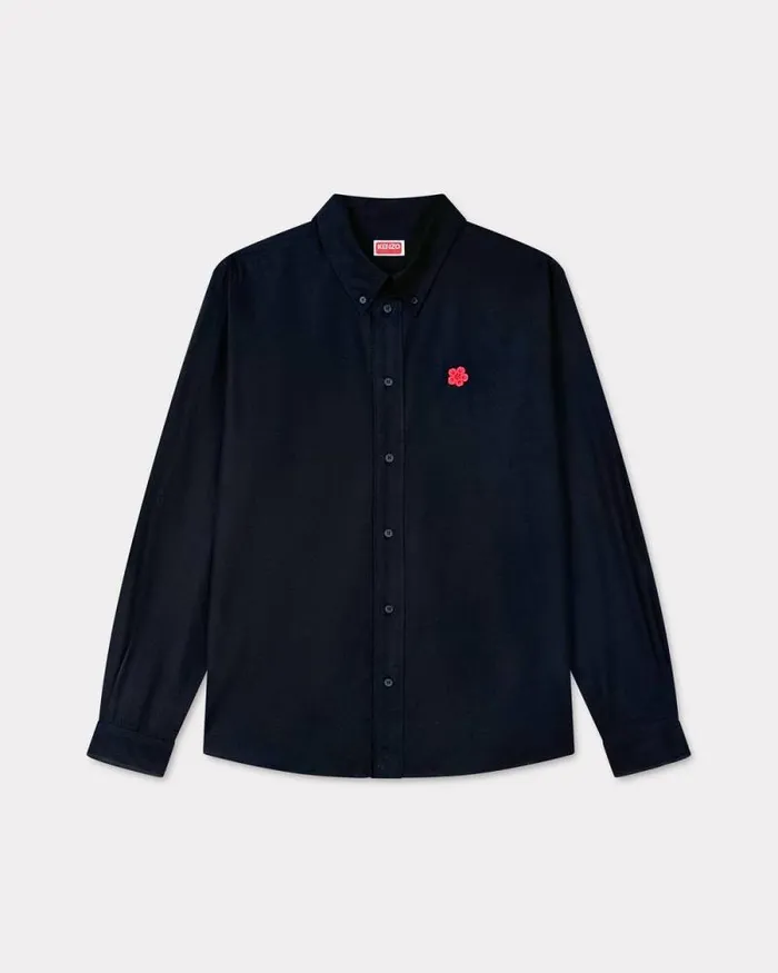 Men 039Boke Flower039 Embroidered Shirt In Cotton Poplin Black Kenzo Shirts