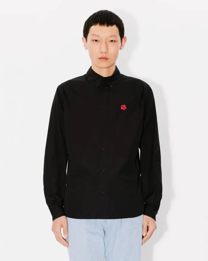 Men 039Boke Flower039 Embroidered Shirt In Cotton Poplin Black Kenzo Shirts