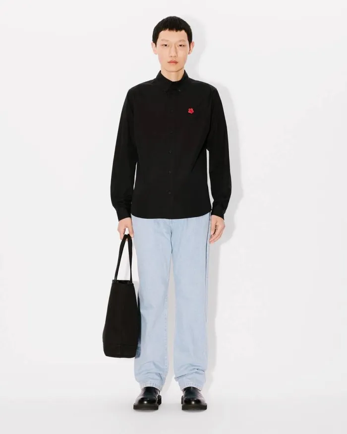 Men 039Boke Flower039 Embroidered Shirt In Cotton Poplin Black Kenzo Shirts